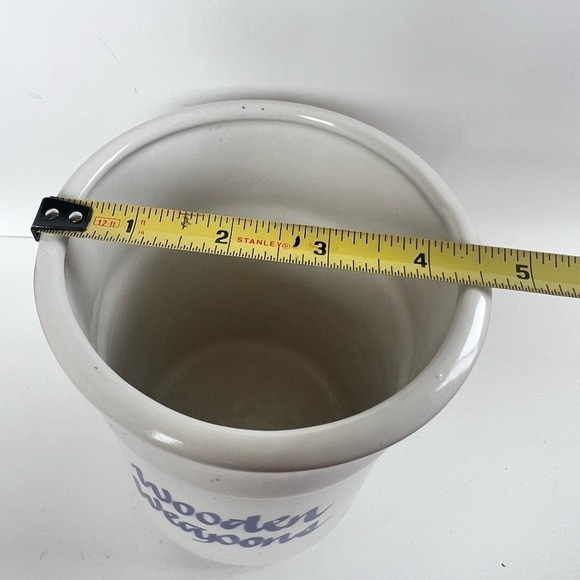 Vintage Crock Wooden Spoons Utensils Blue Cream - Picture 5 of 6